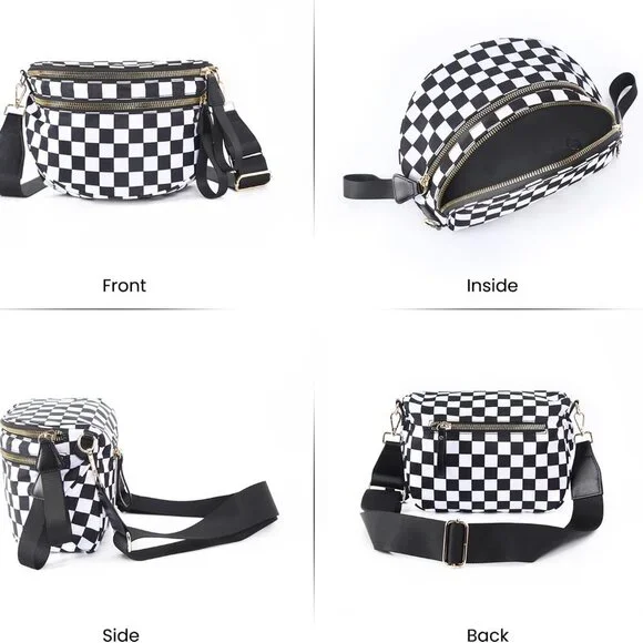 Checkered Crossbody Bags Bum Bag for Women Large Sling Bag Purse with Adjustable